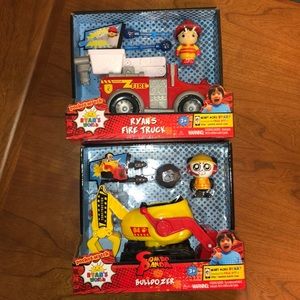 NEW Ryans World Toy Fire Truck & Bulldozer Bundle